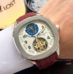 Fake Patek Philippe Aquanaut Moon phase Watches - White Dial Brown Rubber Band